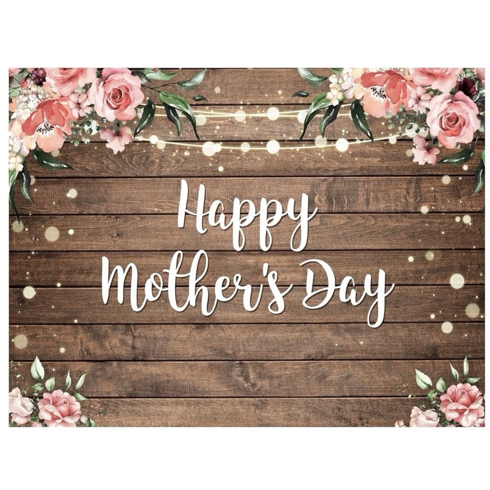 Happy Mother's Day Pink Flower Brown Wooden Backdrop 7x5"